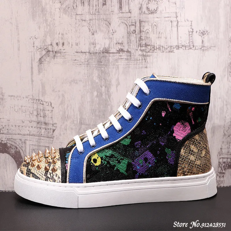 Breathable Thorn Decorated Split Leather Sneakers