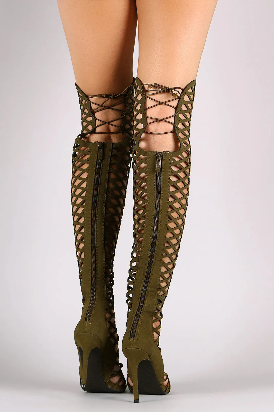 Breckelle Caged Lace-Up Gladiator Stiletto Heel