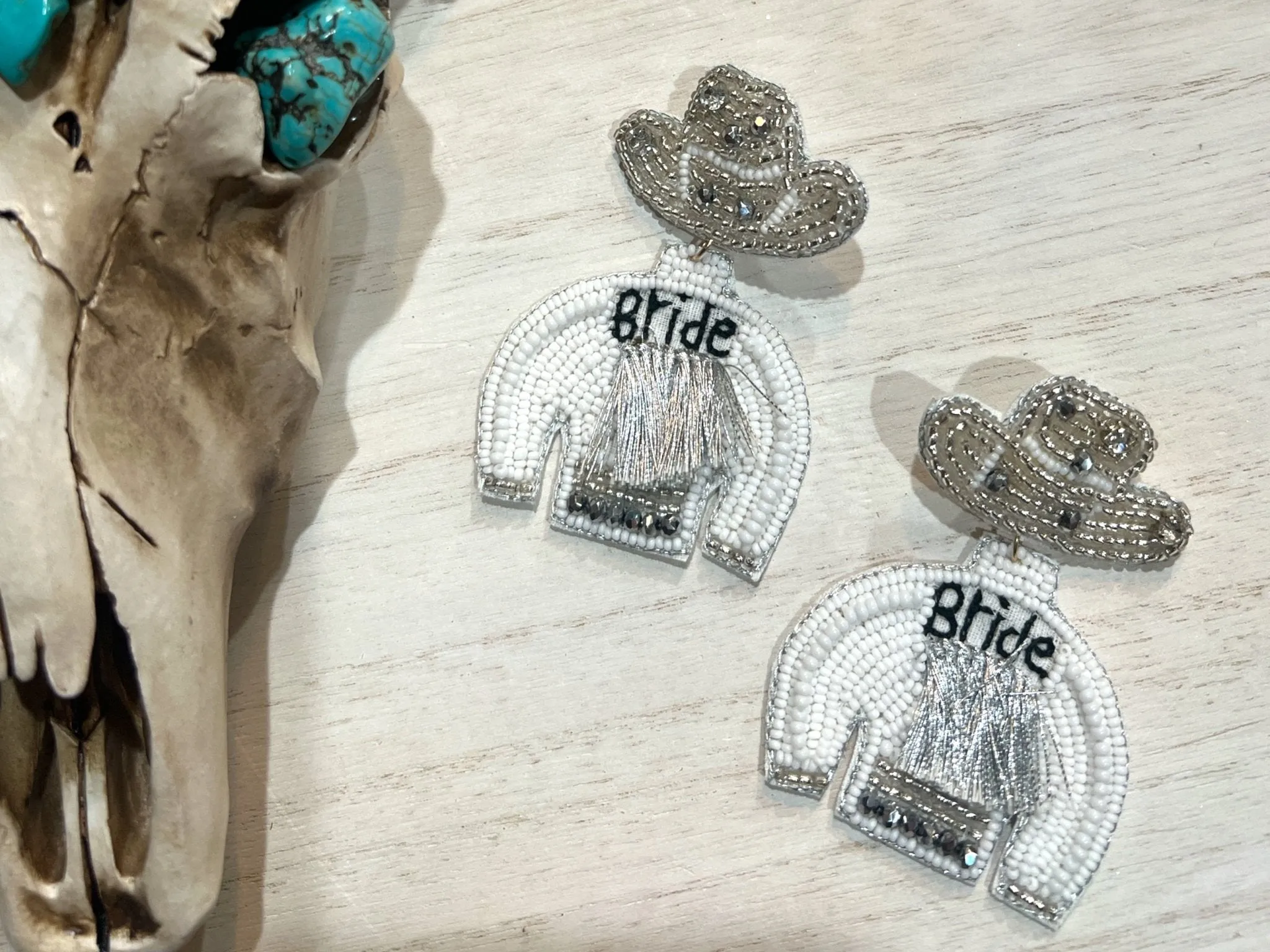 BRIDE Beaded Cowgirl Jacket & Silver Hat Earring