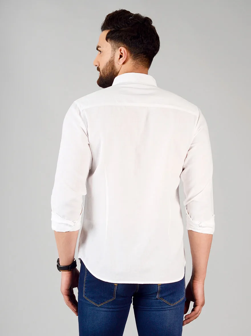 Bright White Solid Slim Fit Casual Shirt | Greenfibre