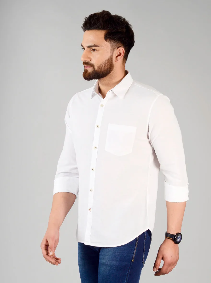 Bright White Solid Slim Fit Casual Shirt | Greenfibre