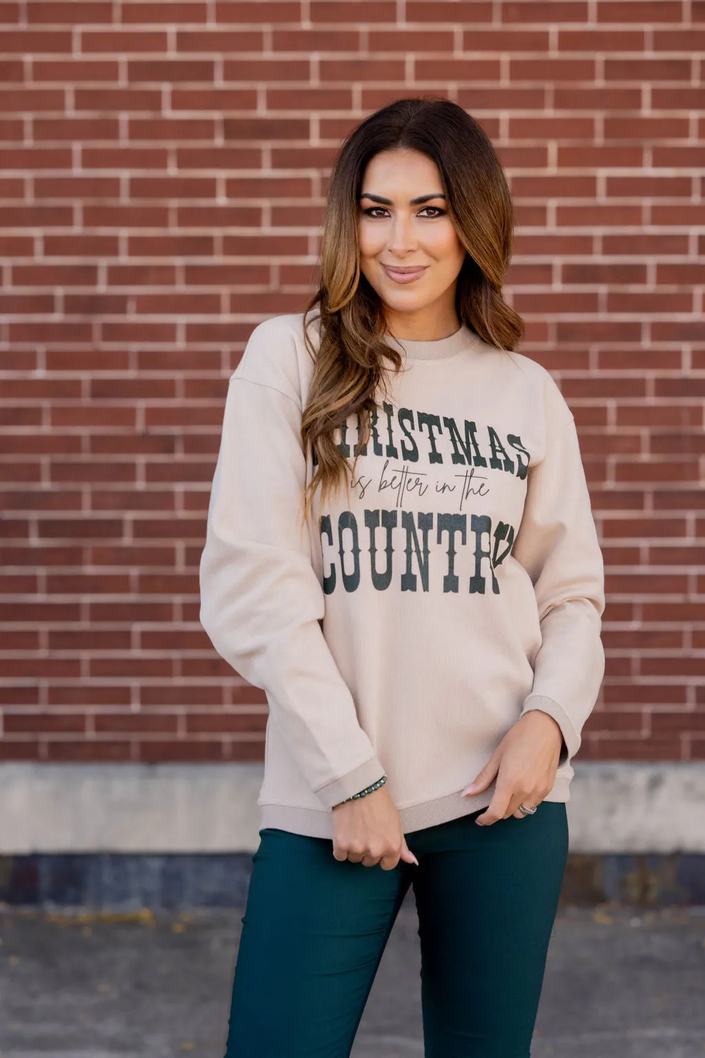 Christmas Is Better In The Country Ribbed Graphic Crewneck