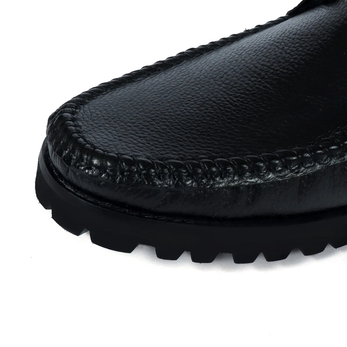 Chunky Sole Black Loafer Textured Leather With Horse-bit Buckle Detailing