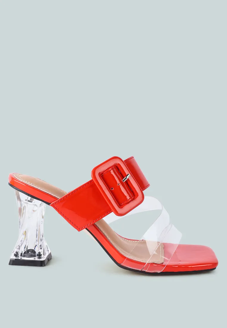 City Girl Buckle Detail Clear Spool Heel Sandals