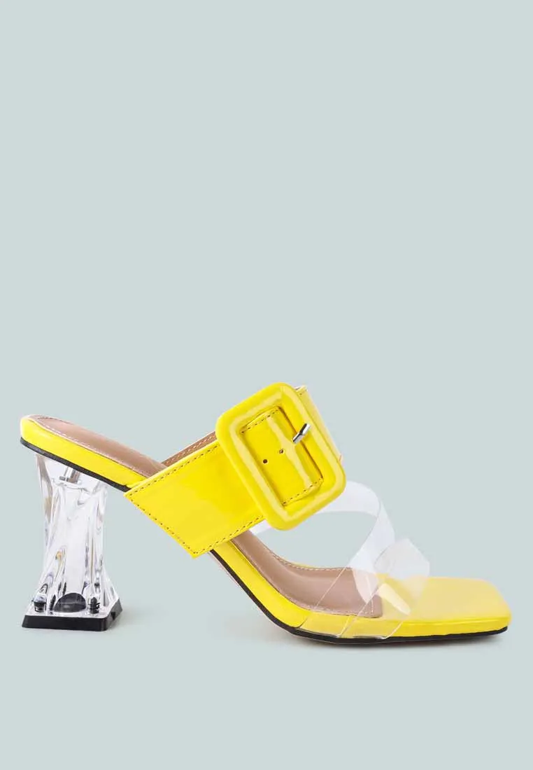 City Girl Buckle Detail Clear Spool Heel Sandals