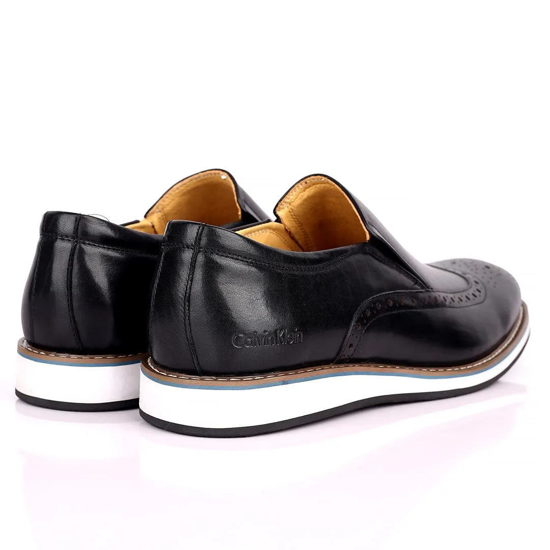 CK Classic Black Perforated Brogue With White Designed Sole Shoe