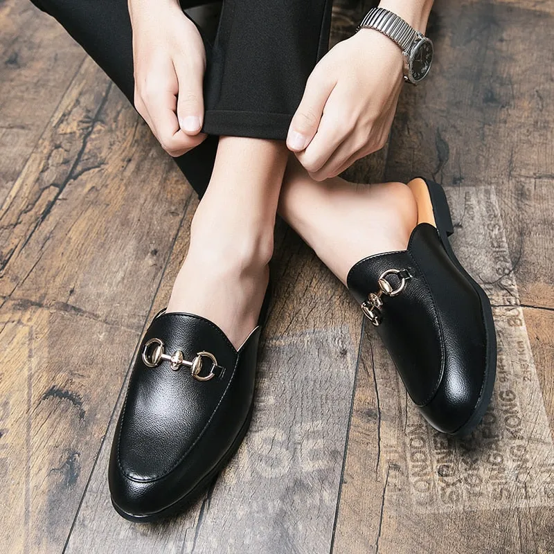 Classic Solid Black Leather Bit Mules