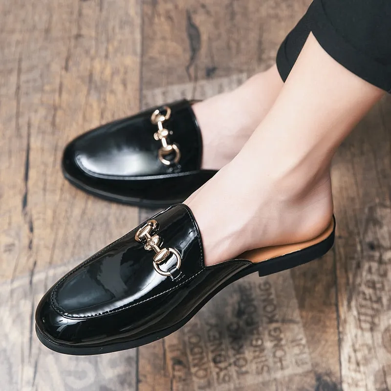 Classic Solid Black Leather Bit Mules