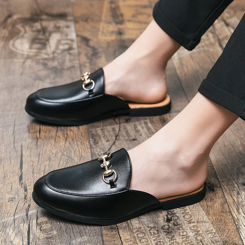 Classic Solid Black Leather Bit Mules