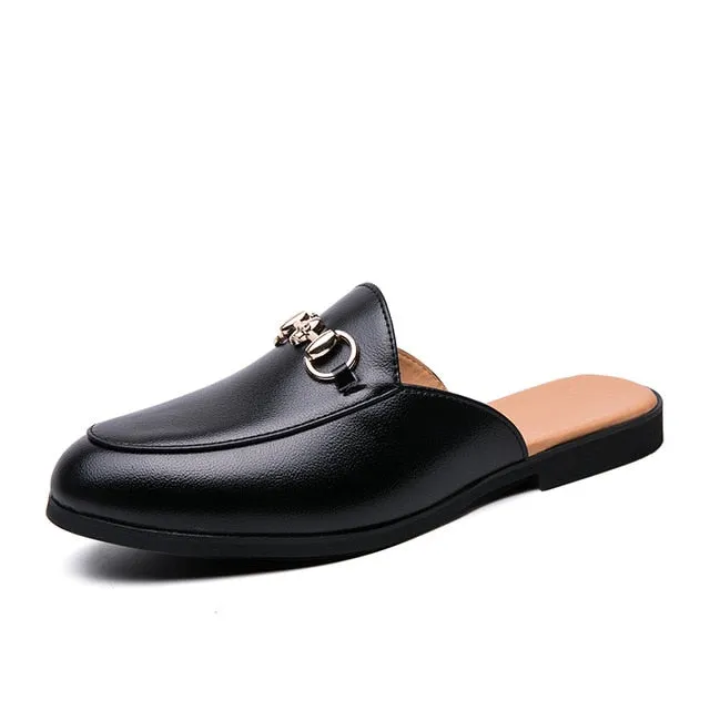 Classic Solid Black Leather Bit Mules