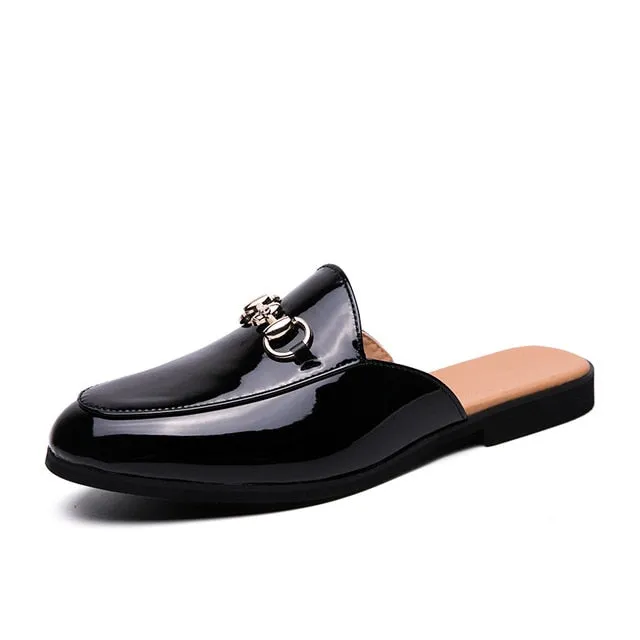 Classic Solid Black Leather Bit Mules