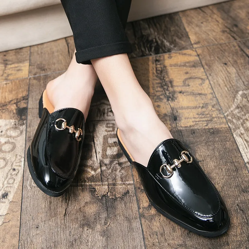 Classic Solid Black Leather Bit Mules