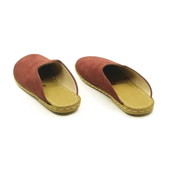 Closed Toe Leather Men's Slippers Burgundy