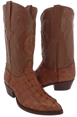 Cognac Leather Cowboy Boots Real Crocodile Tail Skin J Toe