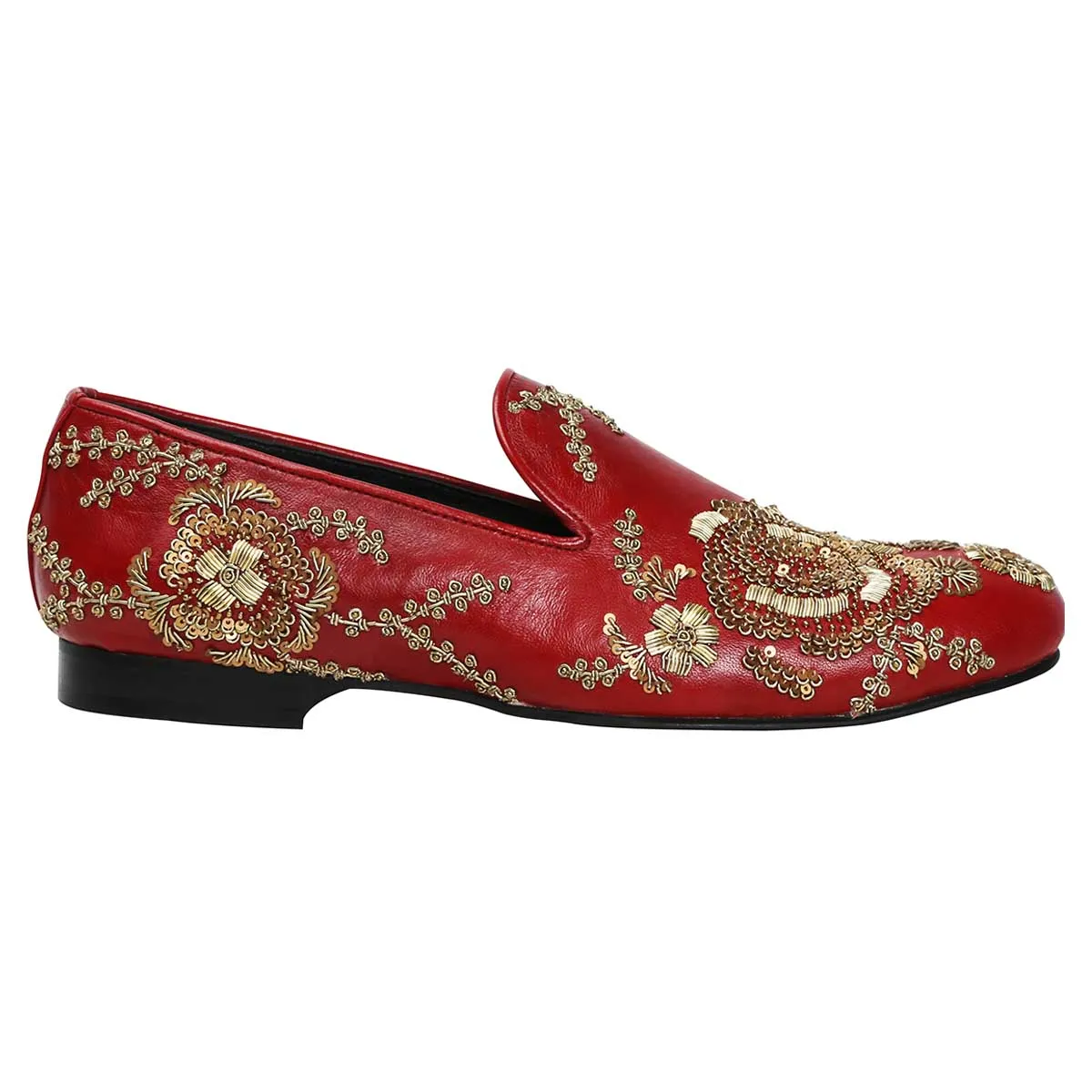 Copper Gold Zardosi Slip-On Shoes in Maroon Genuine Leather By Brune & Bareskin