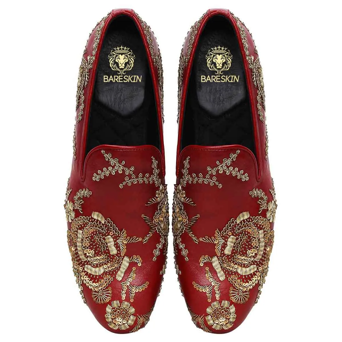 Copper Gold Zardosi Slip-On Shoes in Maroon Genuine Leather By Brune & Bareskin