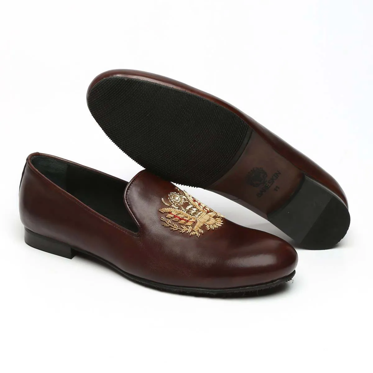 Crown Eagle Zardosi Dark Brown Leather Slip-On By Brune & Bareskin