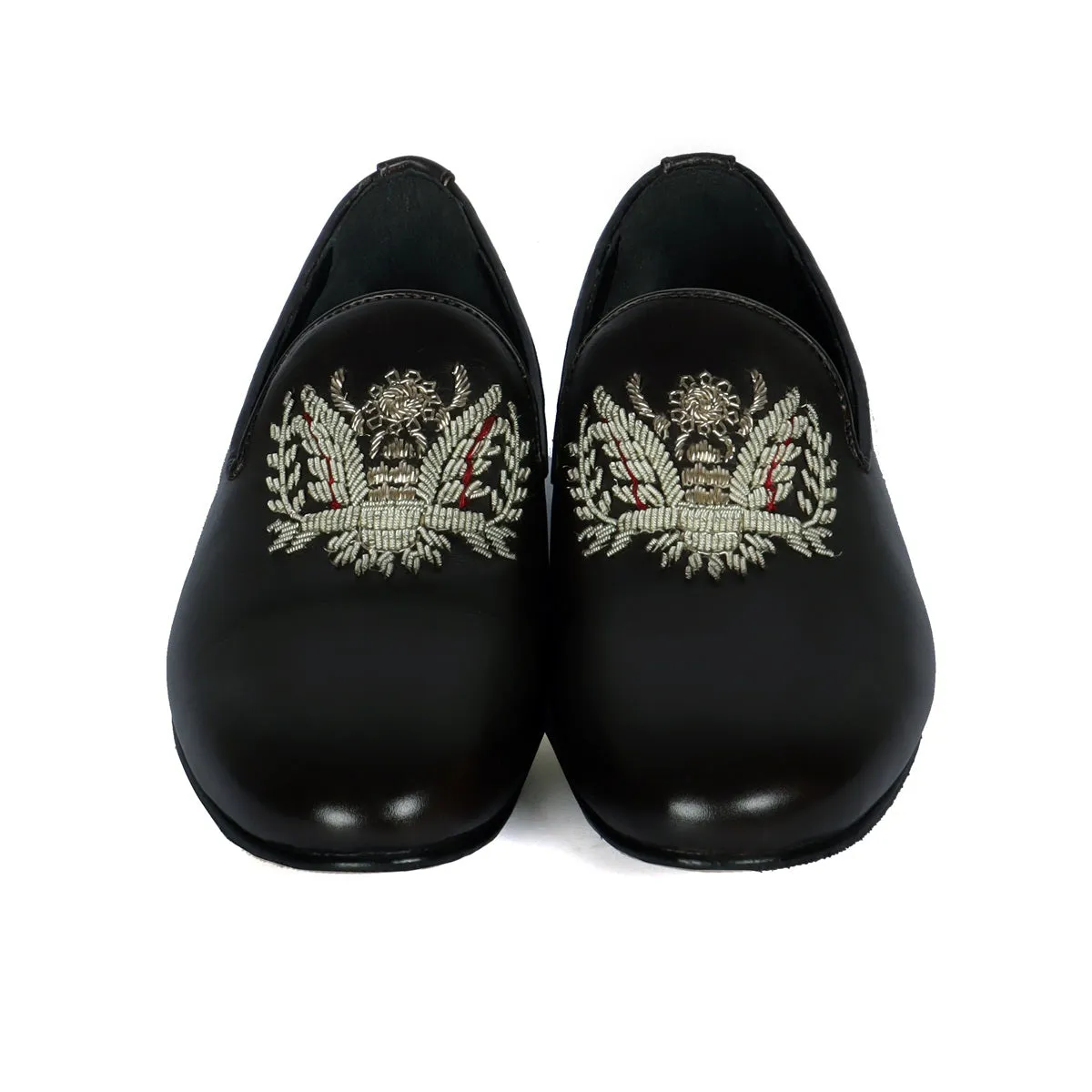 Crown Eagle Zardosi Slip-On Shoes in Black Leather By Brune & Bareskin