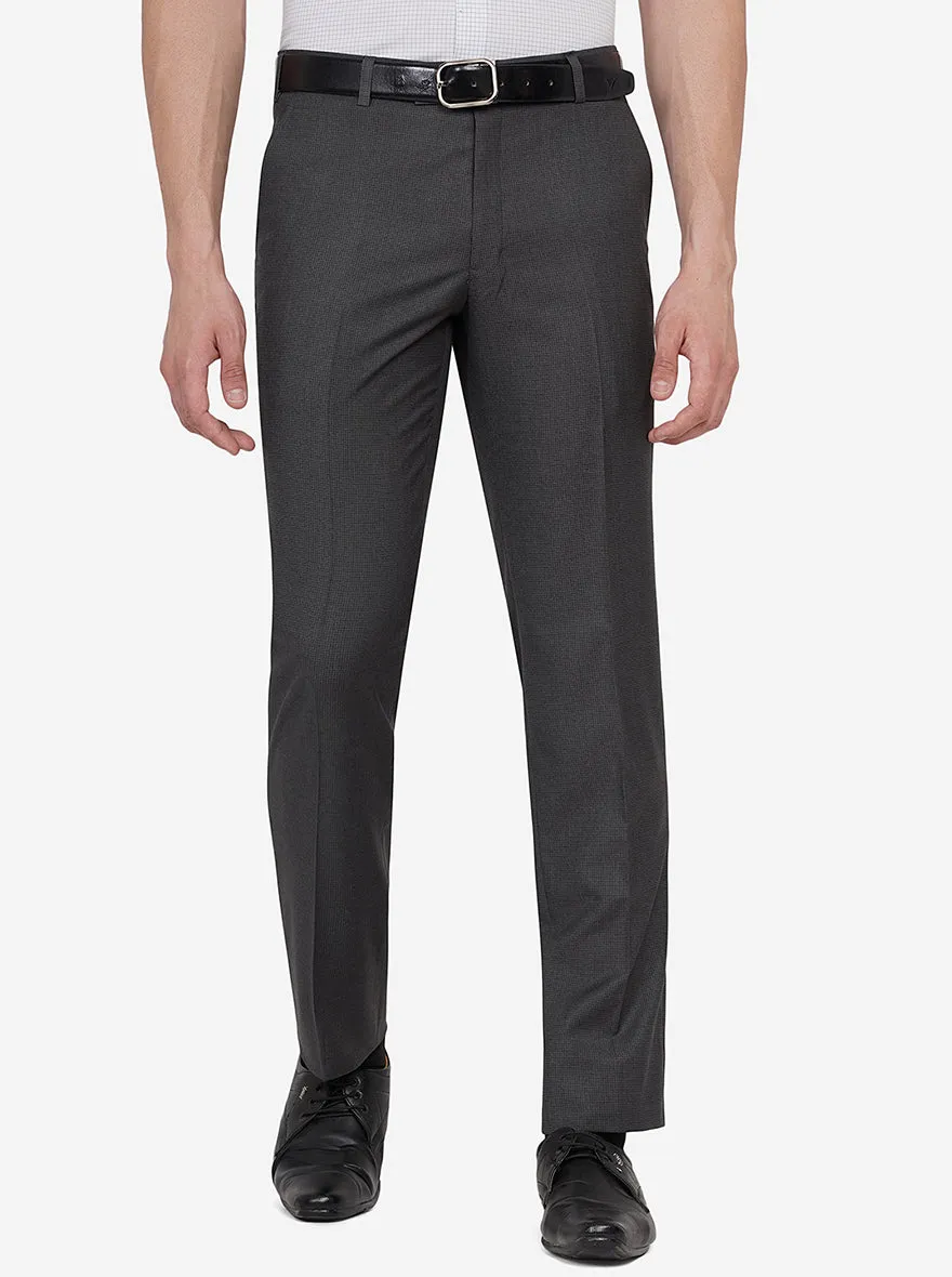 Dark Grey Solid Classic Fit Formal Trouser | JadeBlue