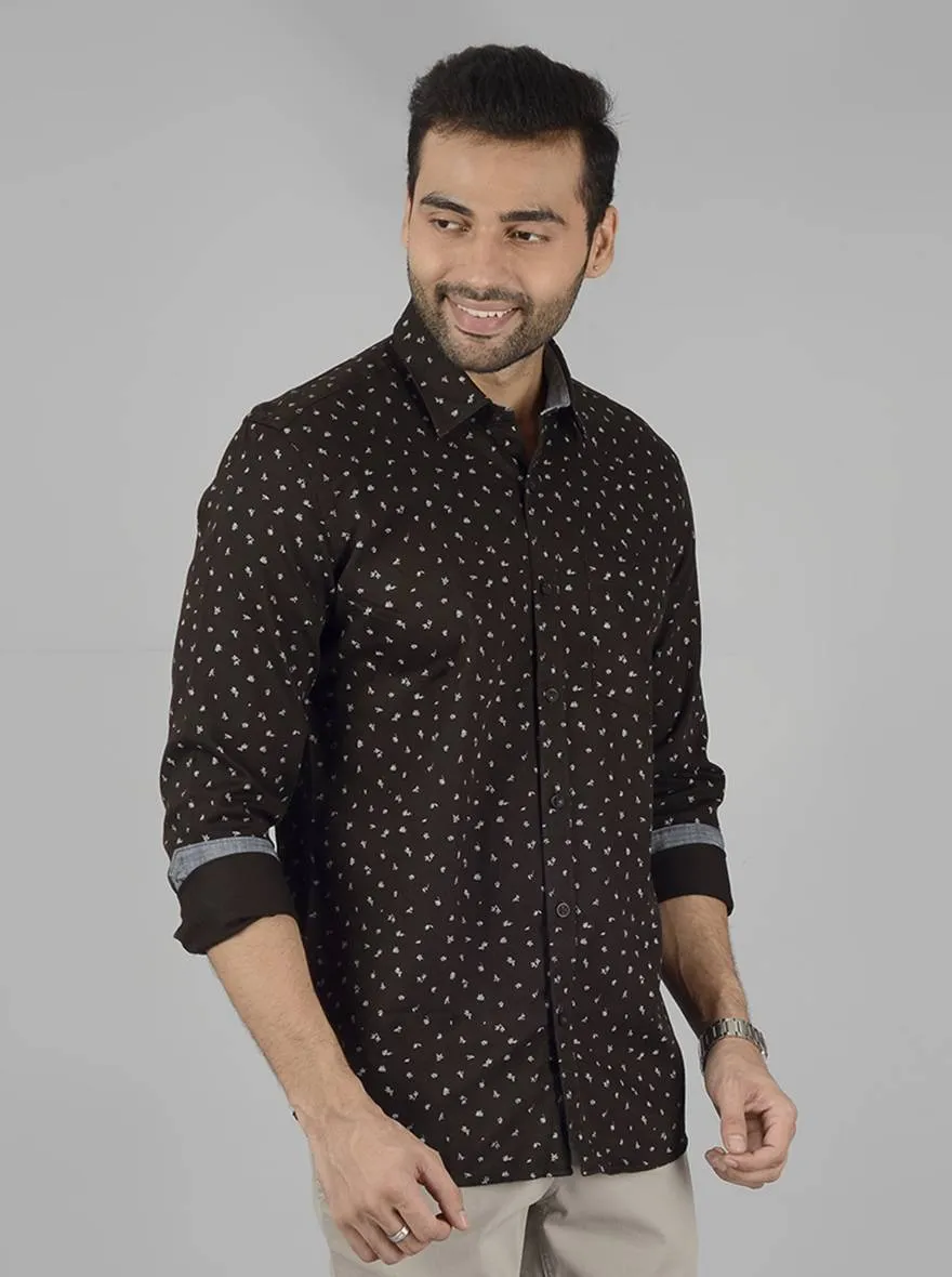 Dark Olive Printed Slim Fit Casual Shirt | JadeBlue