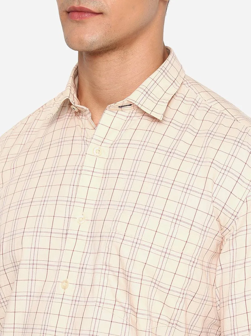 Dawn Cream Checked Slim Fit Casual Shirt | JadeBlue