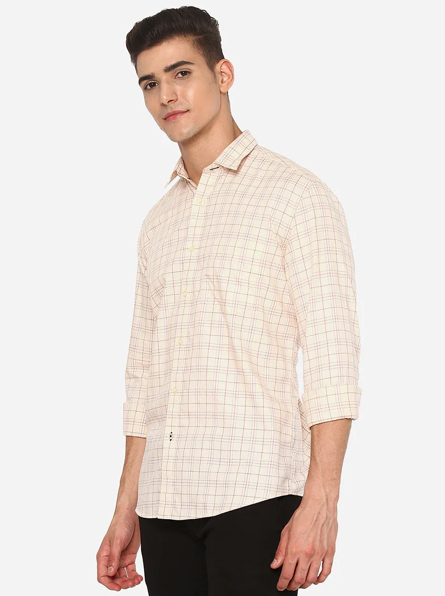 Dawn Cream Checked Slim Fit Casual Shirt | JadeBlue