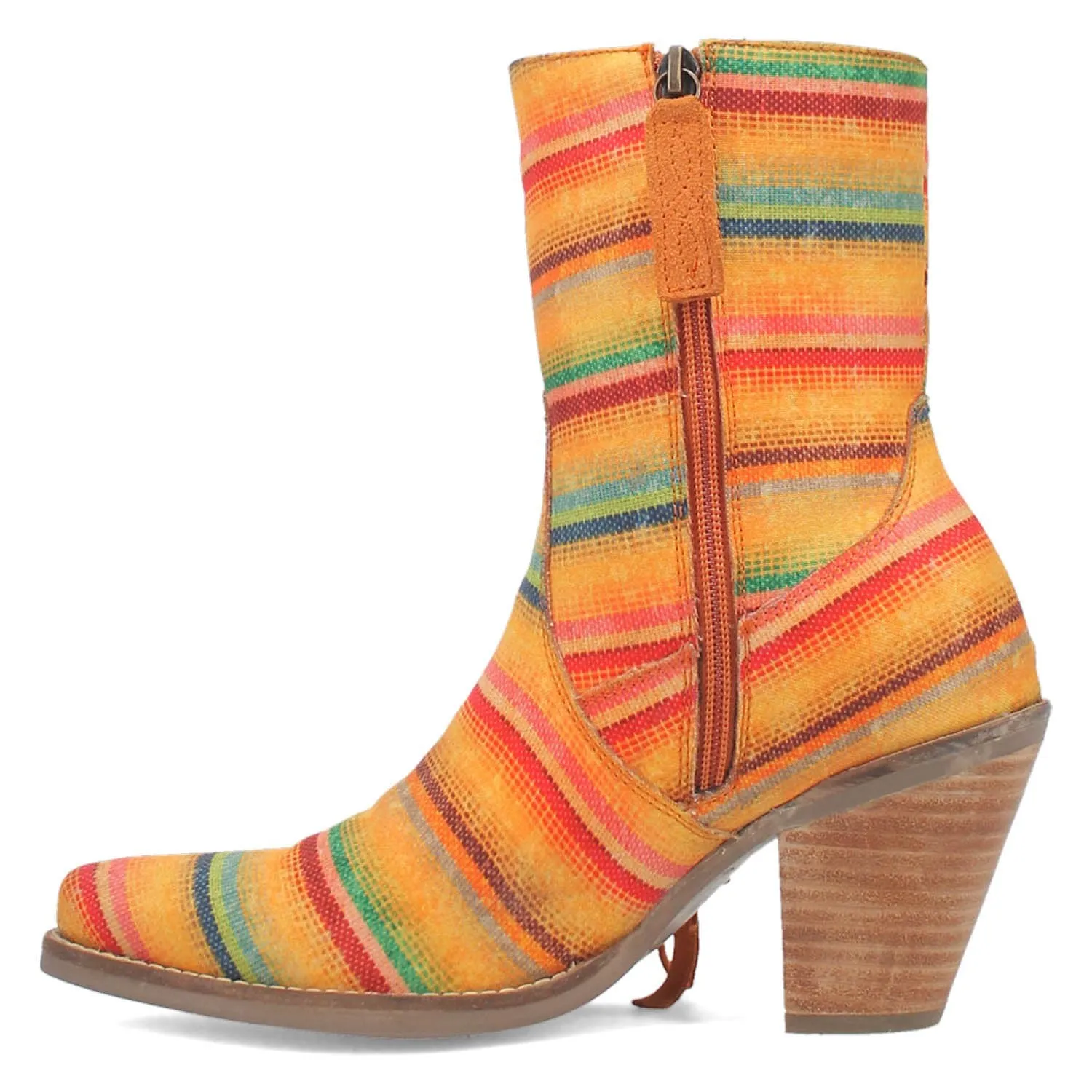 Dingo Womens Chili Pepperie Yellow Multi Textile Fringe Ankle Boots