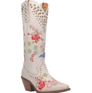 Dingo Women's "POPPY" White Leather  Cowgirl Boots