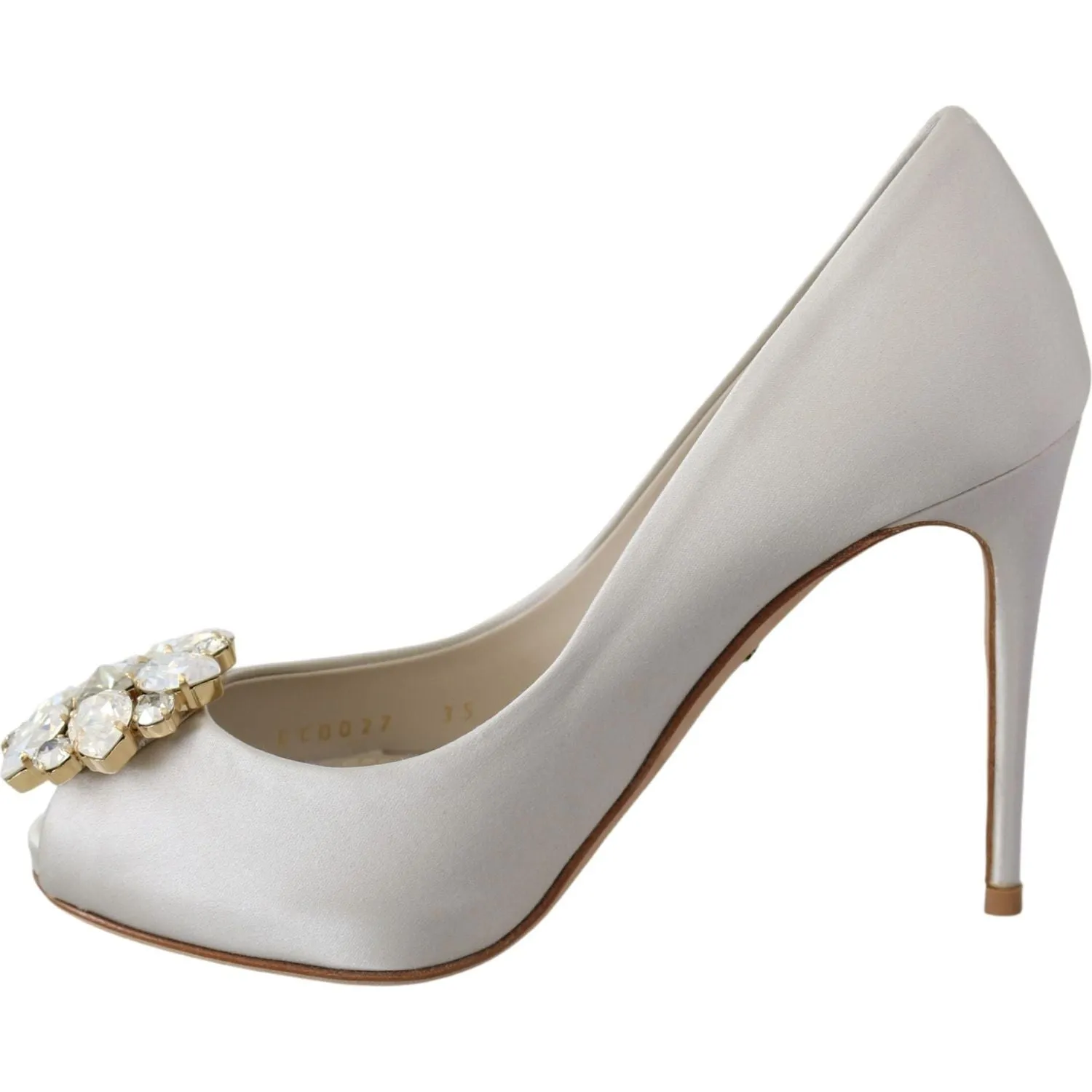 Dolce & Gabbana White Crystal Peep Toe Silk Blend Heels