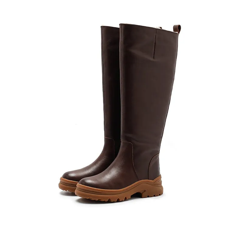 Dwarves Leather Knee High Boots Snow Boots Have Fleece Lined for Cold Winter in Black/Brown/Coffee