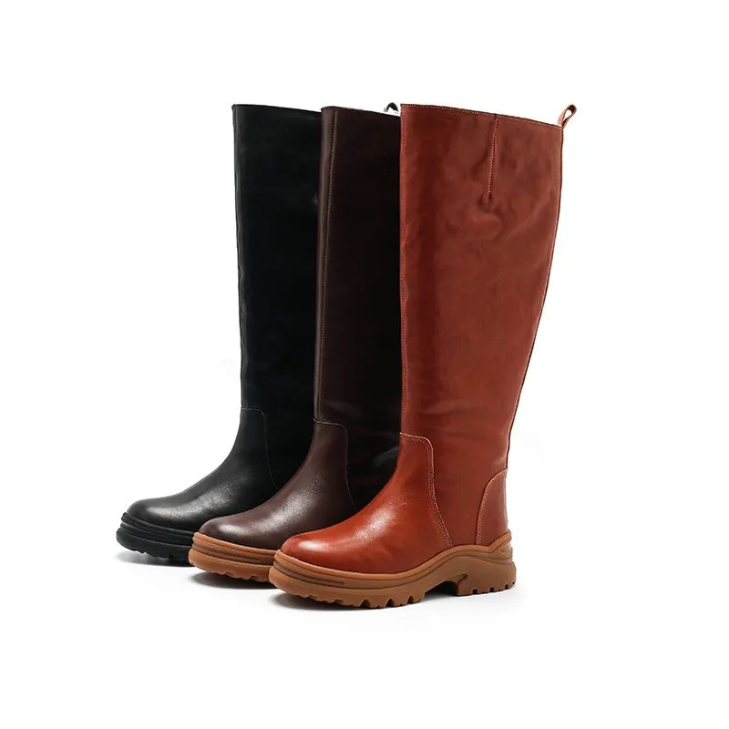 Dwarves Leather Knee High Boots Snow Boots Have Fleece Lined for Cold Winter in Black/Brown/Coffee