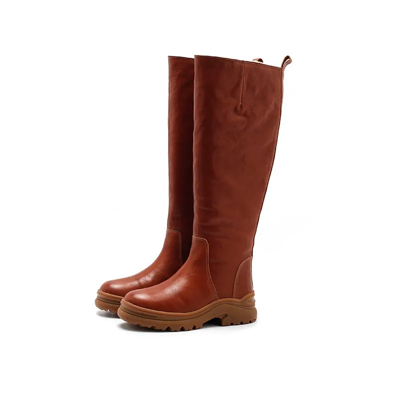 Dwarves Leather Knee High Boots Snow Boots Have Fleece Lined for Cold Winter in Black/Brown/Coffee