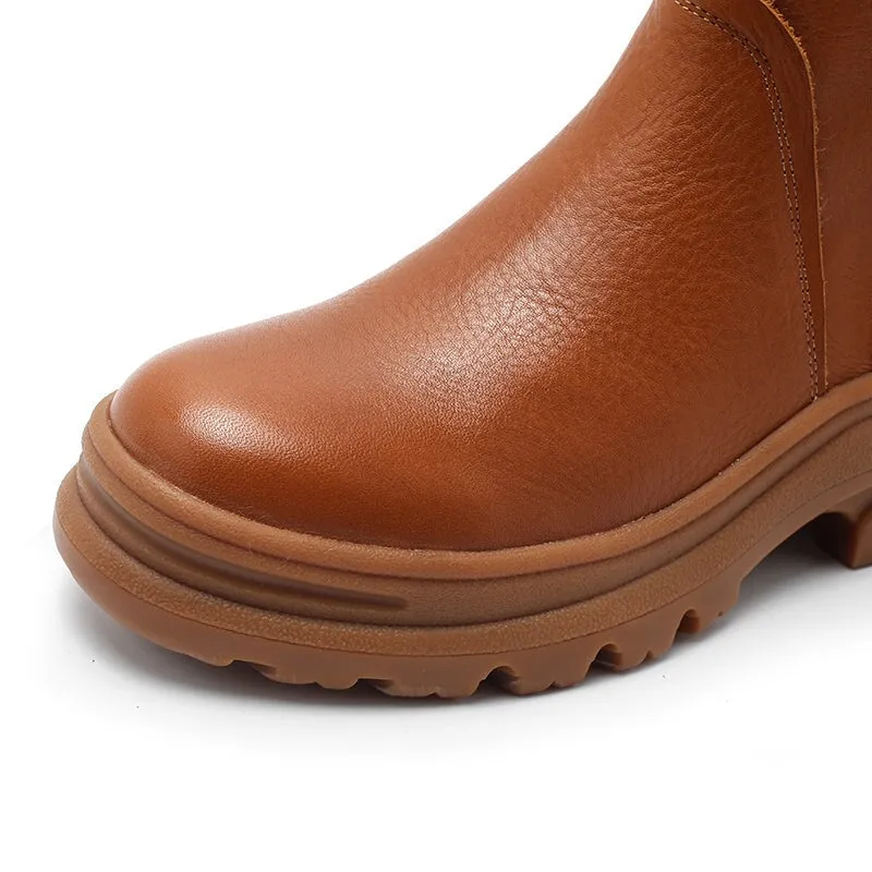 Dwarves Leather Short Boots Snow Boots Have Fleece Lined for Cold Winter in Black/Brown/Coffee