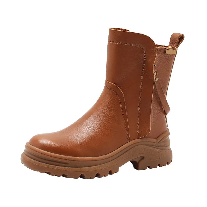 Dwarves Leather Short Boots Snow Boots Have Fleece Lined for Cold Winter in Black/Brown/Coffee