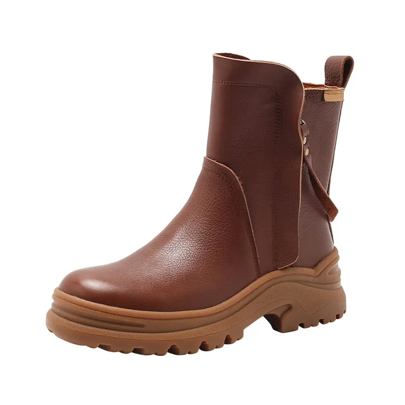 Dwarves Leather Short Boots Snow Boots Have Fleece Lined for Cold Winter in Black/Brown/Coffee