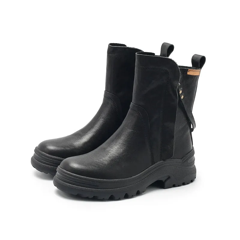 Dwarves Leather Short Boots Snow Boots Have Fleece Lined for Cold Winter in Black/Brown/Yellow/Coffee