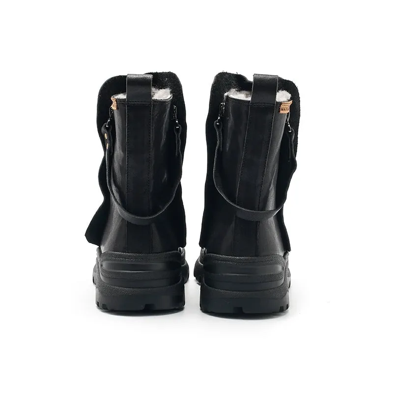 Dwarves Leather Short Boots Snow Boots Have Fleece Lined for Cold Winter in Black/Brown/Yellow/Coffee