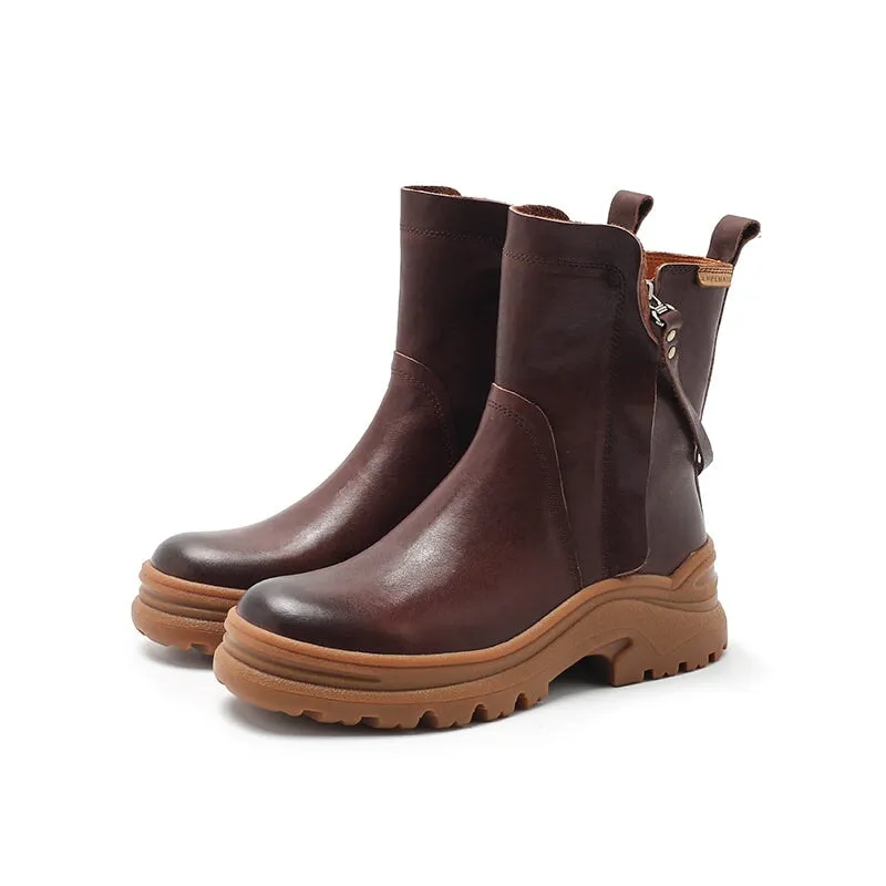 Dwarves Leather Short Boots Snow Boots Have Fleece Lined for Cold Winter in Black/Brown/Yellow/Coffee