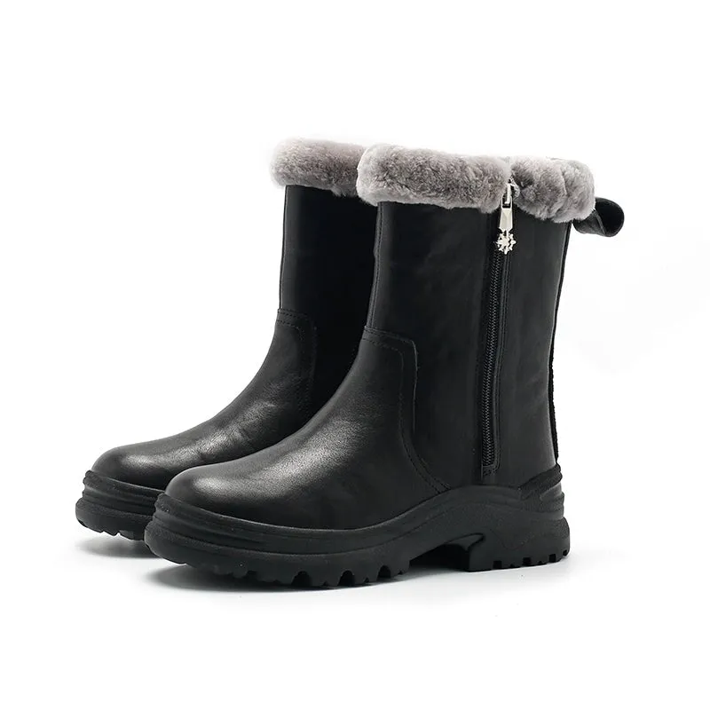 Dwarves Leather Short Boots Snow Boots Shearling Lined for Cold Winter in Black/Brown/Coffee