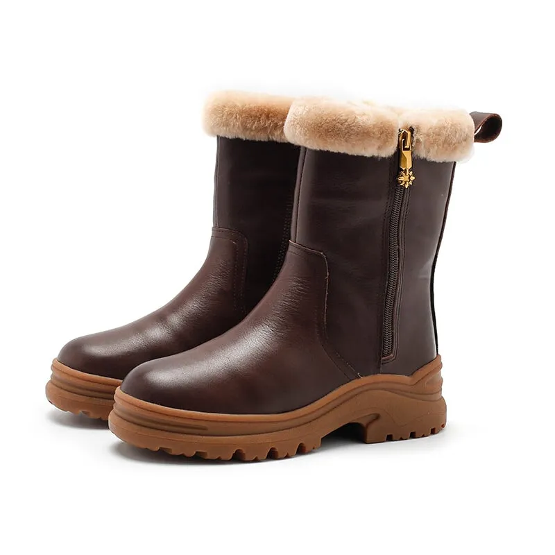 Dwarves Leather Short Boots Snow Boots Shearling Lined for Cold Winter in Black/Brown/Coffee