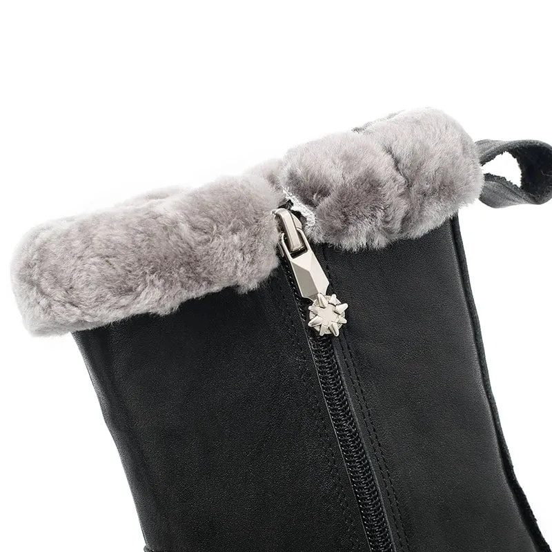 Dwarves Leather Short Boots Snow Boots Shearling Lined for Cold Winter in Black/Brown/Coffee