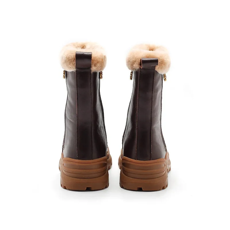 Dwarves Leather Short Boots Snow Boots Shearling Lined for Cold Winter in Black/Brown/Coffee