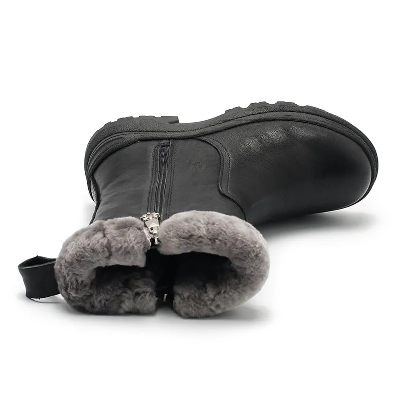 Dwarves Leather Short Boots Snow Boots Shearling Lined for Cold Winter in Black/Brown/Coffee