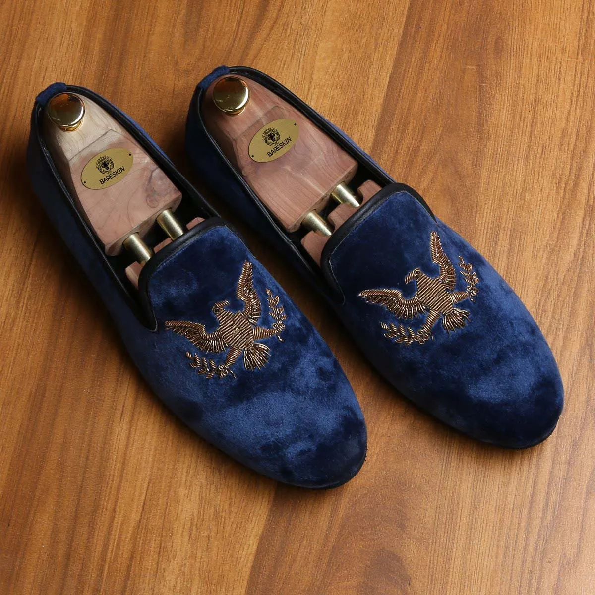 Eagle Zardosi Navy Italian Velvet Slip-On By Brune & Bareskin