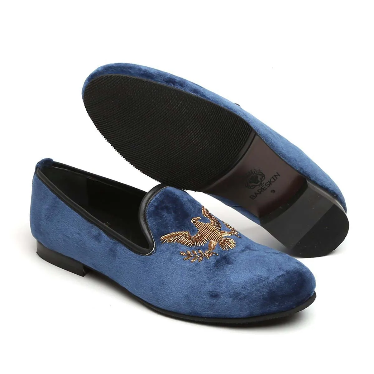 Eagle Zardosi Navy Italian Velvet Slip-On By Brune & Bareskin