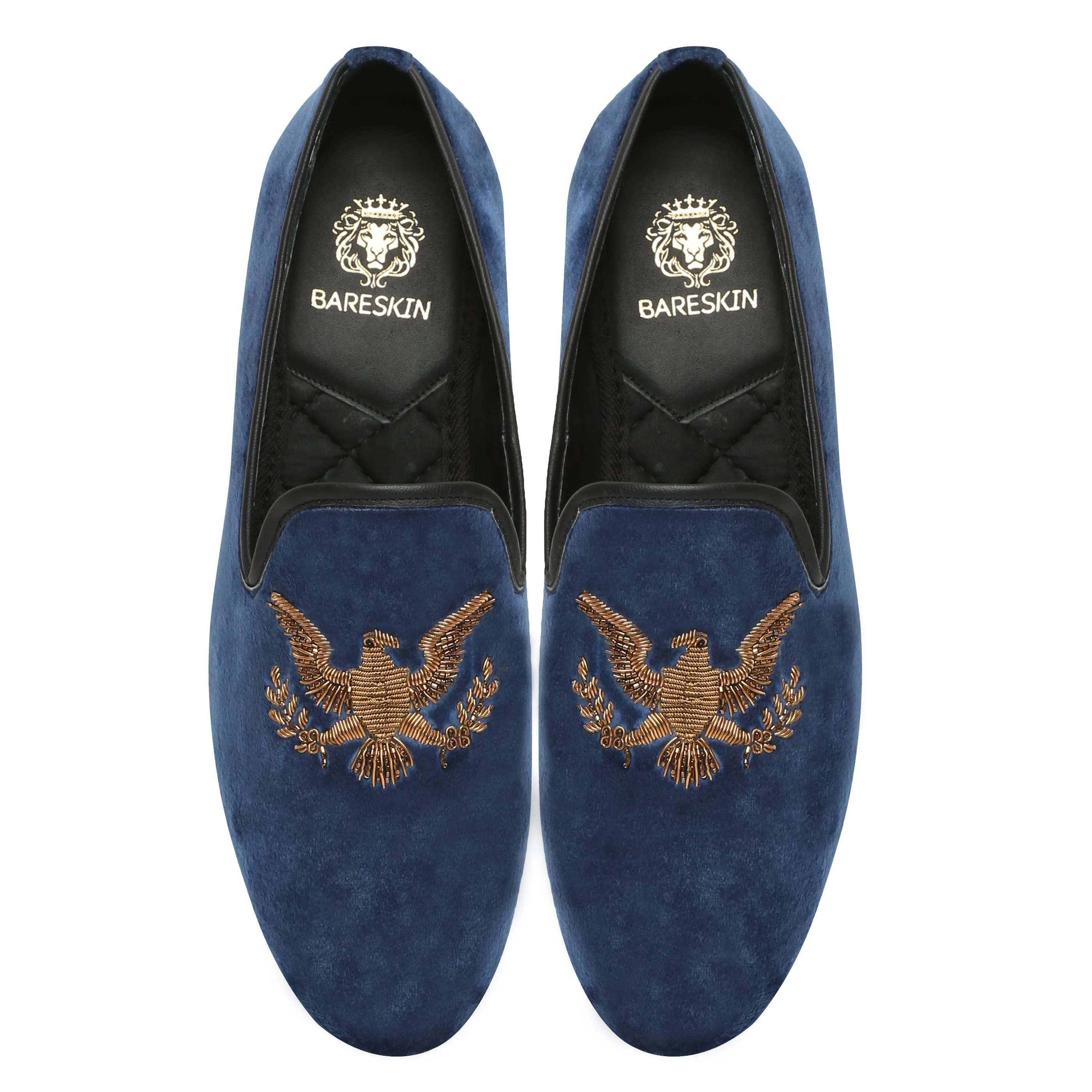 Eagle Zardosi Navy Italian Velvet Slip-On By Brune & Bareskin