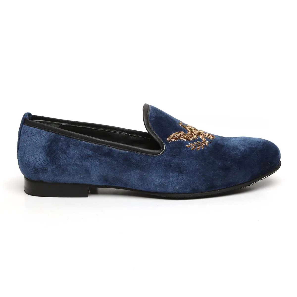 Eagle Zardosi Navy Italian Velvet Slip-On By Brune & Bareskin