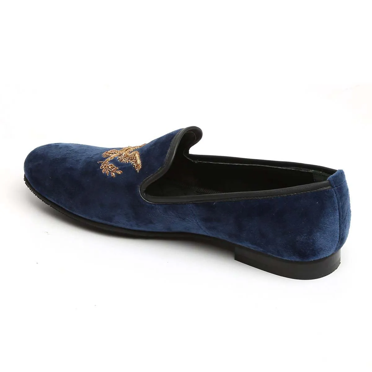 Eagle Zardosi Navy Italian Velvet Slip-On By Brune & Bareskin