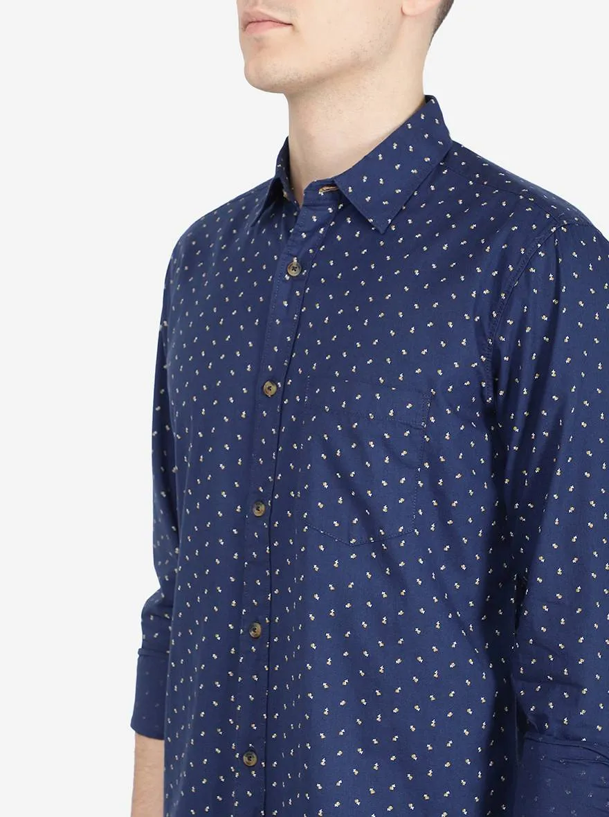 Ensign Blue' Printed Slim Fit Semi Casual Shirt | Jadeblue