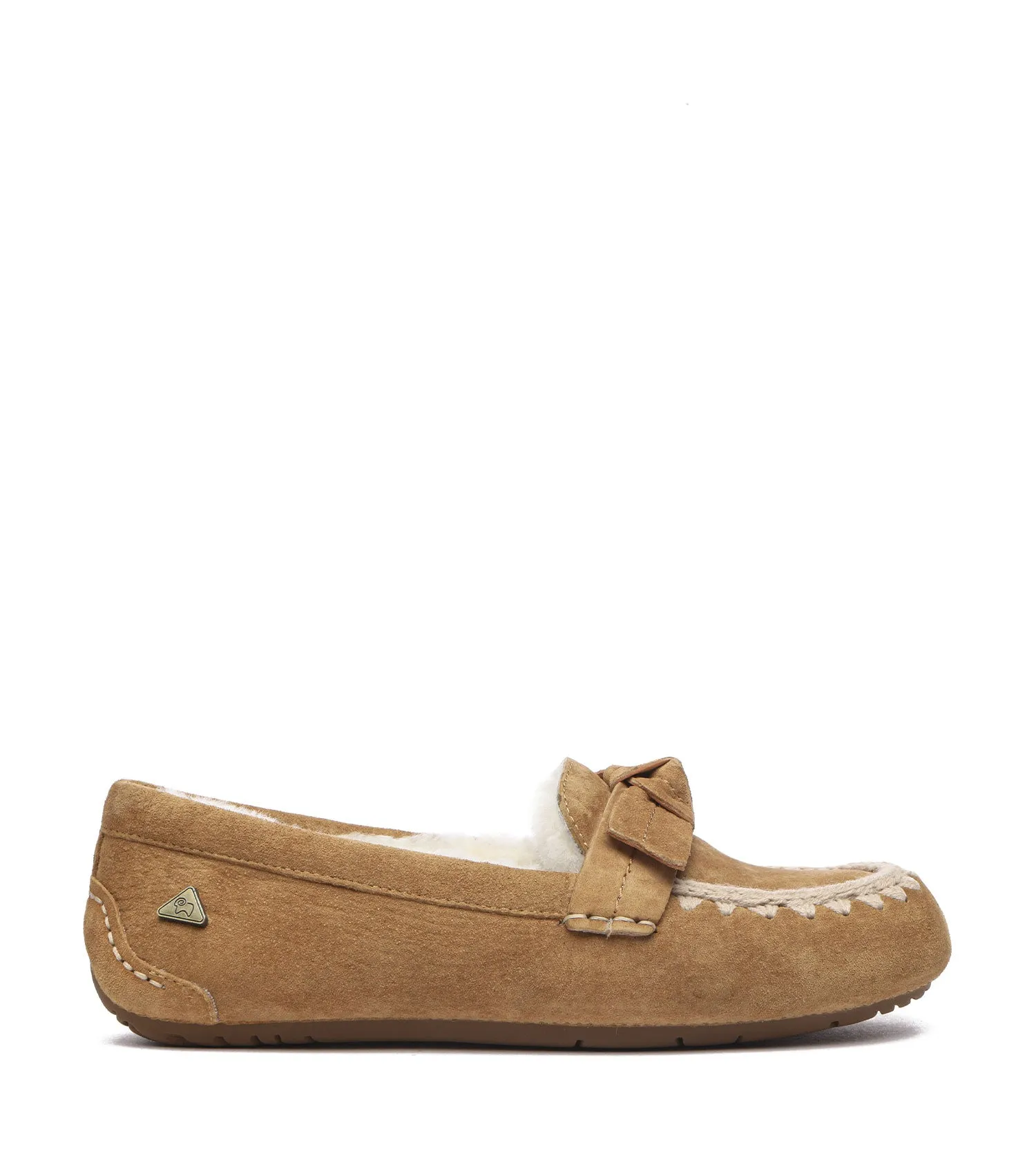 EVERAU Sheepskin Wool Bow Ankle Slippers – Woven Moccasins EA1021